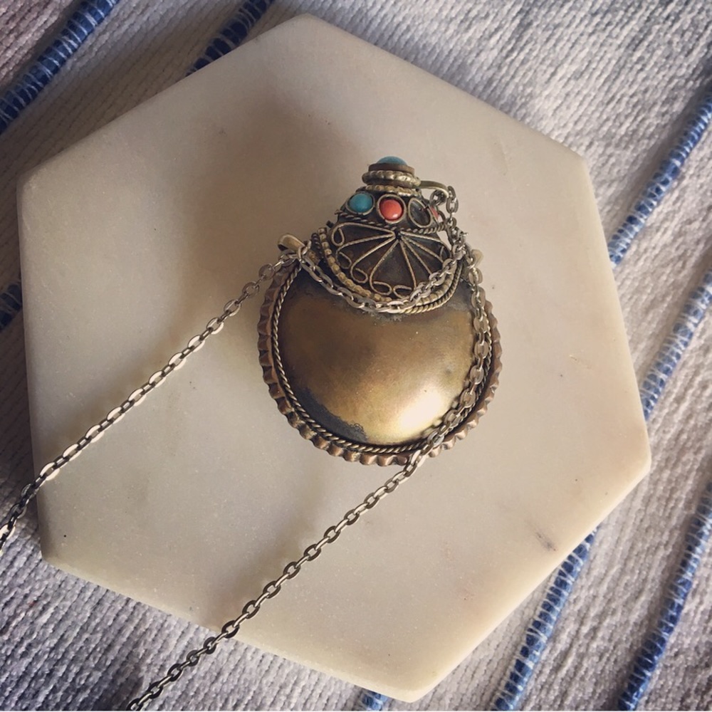 Old-world style brass stash necklace